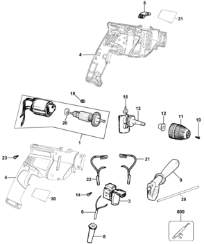 Default Diagram and Parts List for KR550HD Type 2 Black and Decker Hammer Drill